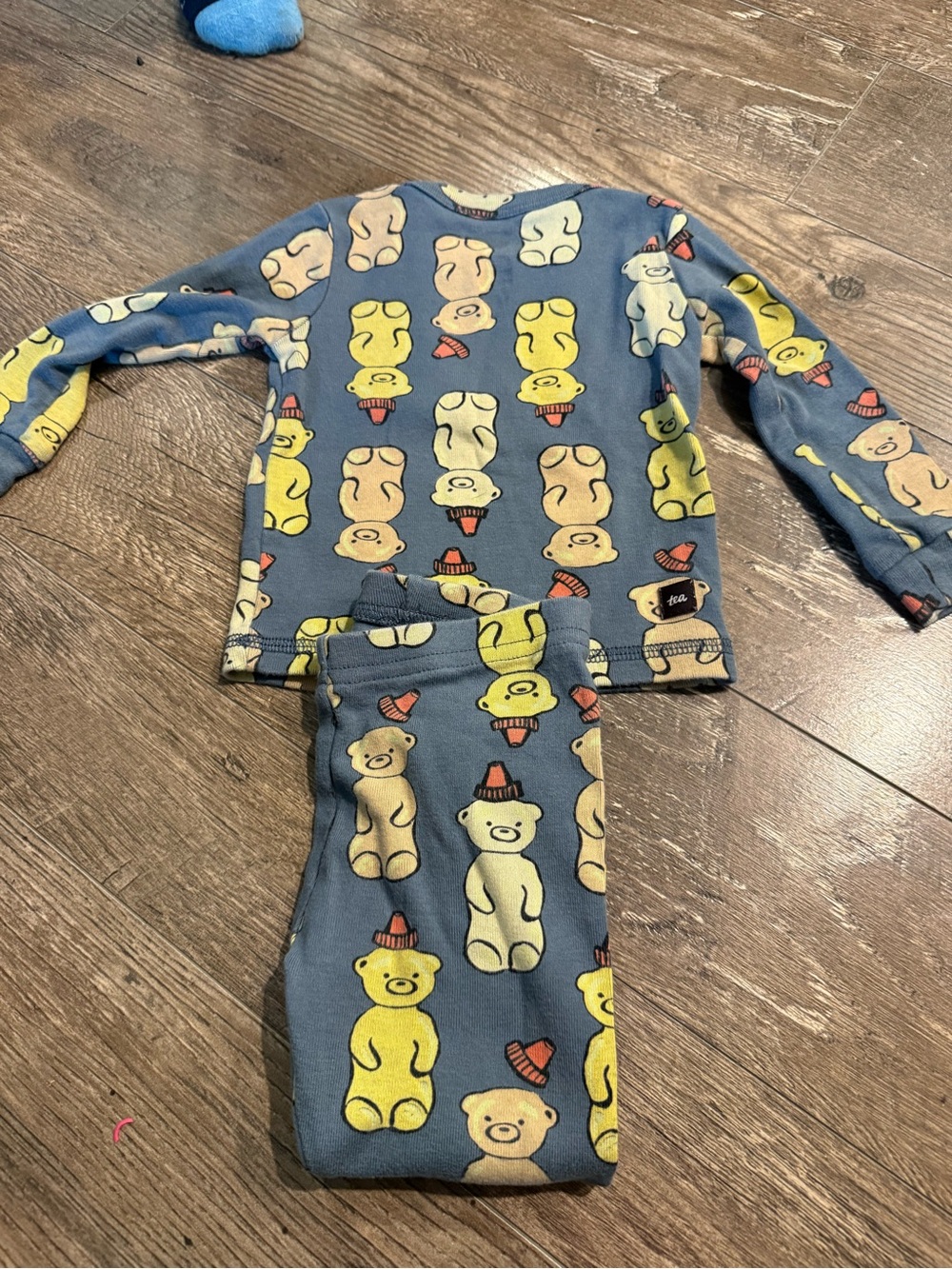 Tea Collection Blue Bear Print Pajama Set with Yellow and Cream Bears